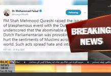 Foreign Minister Shah Mehmood Qureshi raised the issue of blasphemous sketches with Dutch FM