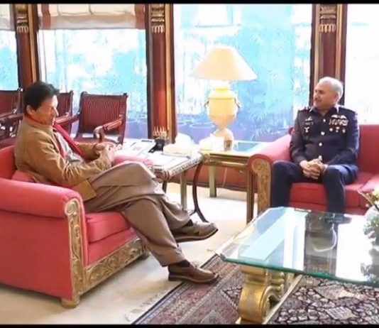 Chief of Air Staff Air Chief Marshal Mujahid Anwar Khan calls on Prime Minister Imran Khan at Prime Minister's Office.
